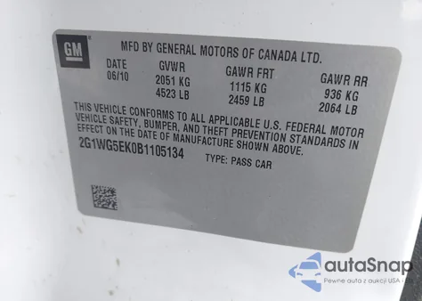 2011 Chevrolet Impala Lt z USA, uszkodzony, nr VIN 2G1WG5EK0B1105134